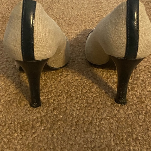 Well-loved Tory Burch heels - navy/grey with a minimum scuff on heels. - Picture 3 of 6